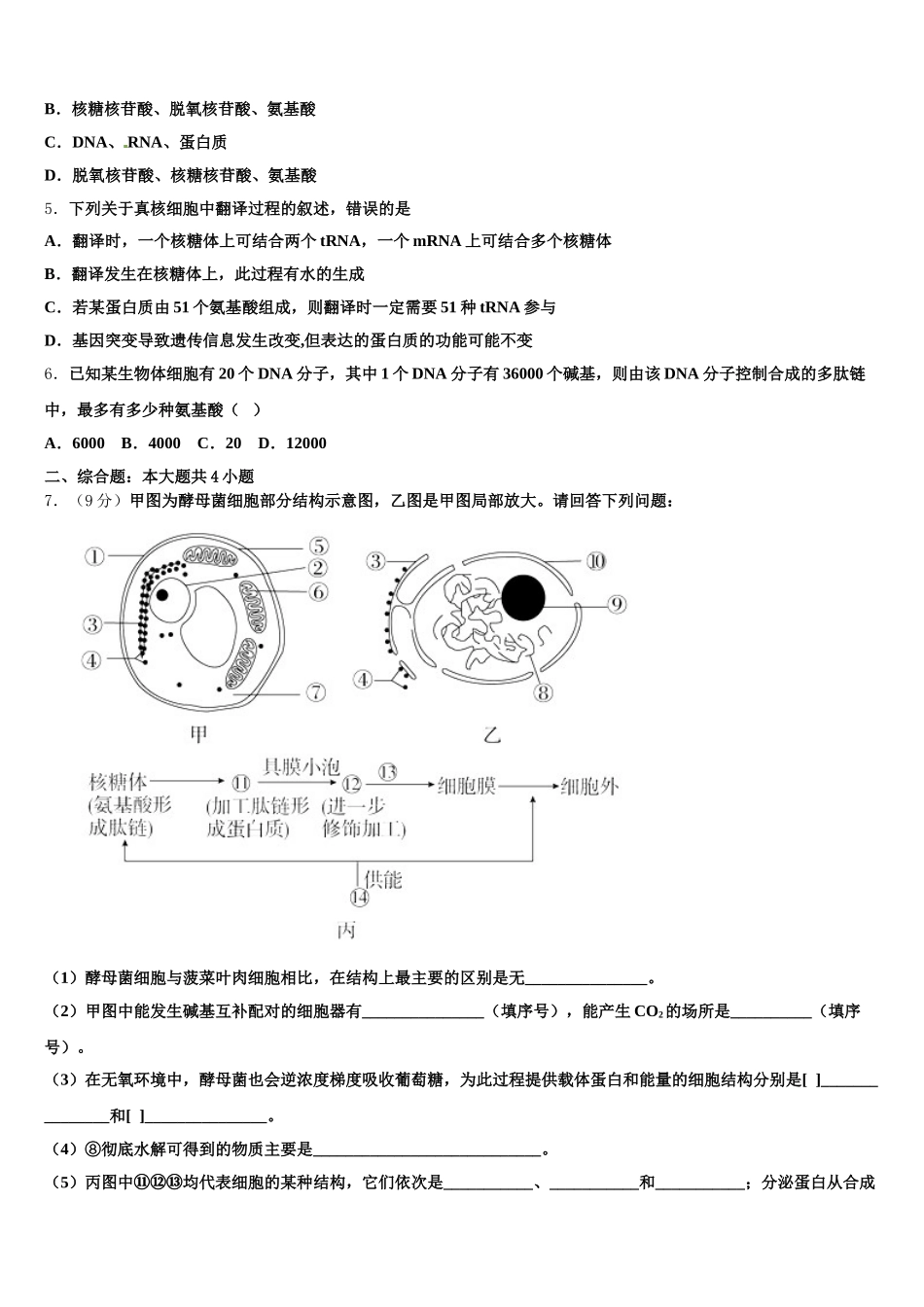 2024-2025学年云南省文山马关实验高级中学高一生物第二学期期末质量跟踪监视试题含解析_第2页