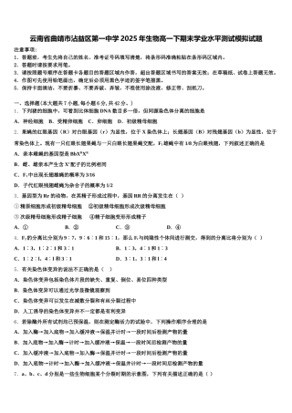 云南省曲靖市沾益区第一中学2025年生物高一下期末学业水平测试模拟试题含解析