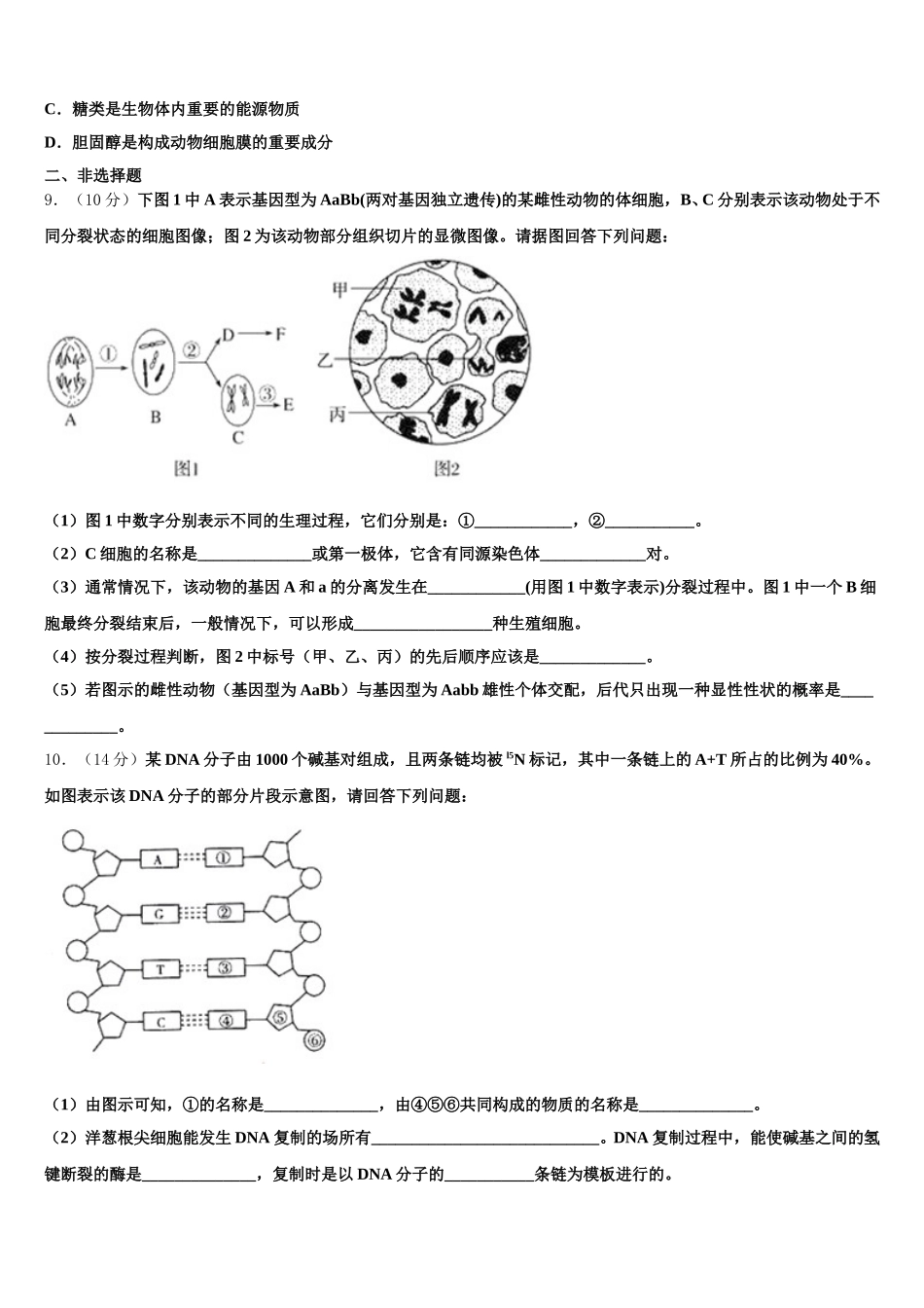 2024-2025学年玉溪市重点中学生物高一下期末调研模拟试题含解析_第3页