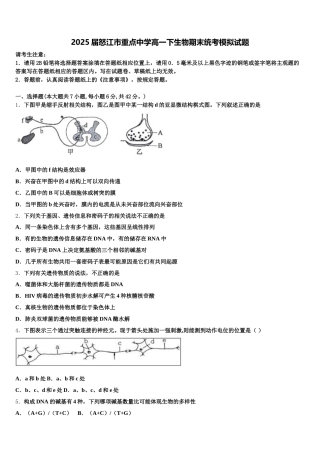 2025届怒江市重点中学高一下生物期末统考模拟试题含解析