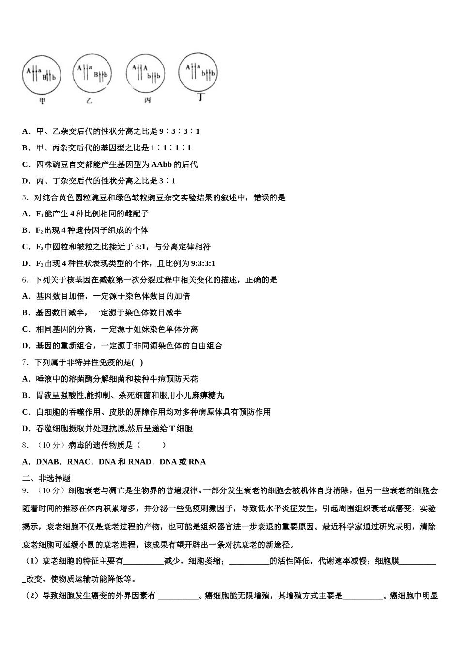 2025届云南省绿春县高级中学生物高一下期末质量检测模拟试题含解析_第2页
