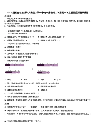 2025届云南省楚雄州大姚县大姚一中高一生物第二学期期末学业质量监测模拟试题含解析