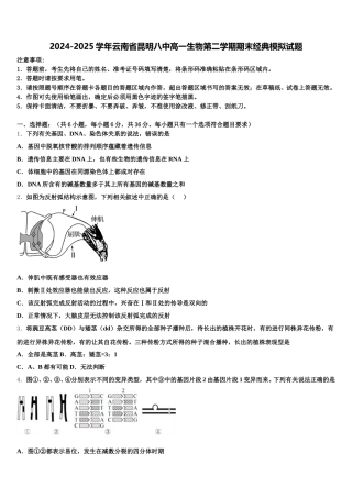 2024-2025学年云南省昆明八中高一生物第二学期期末经典模拟试题含解析
