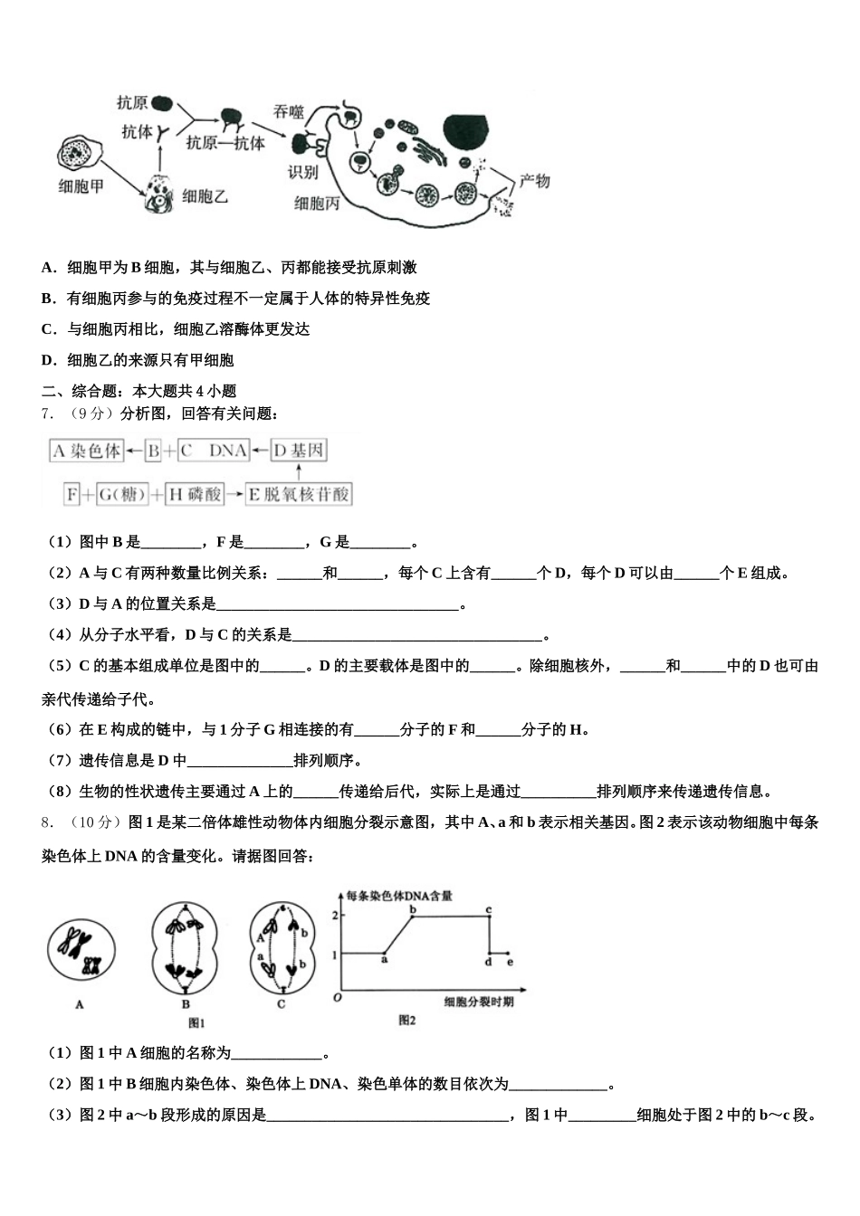 2024-2025学年云南省昆明市黄冈实验学校高一下生物期末经典模拟试题含解析_第2页