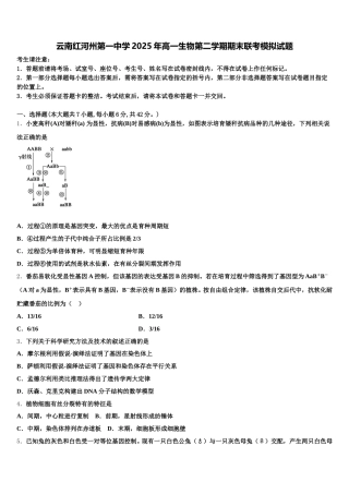 云南红河州第一中学2025年高一生物第二学期期末联考模拟试题含解析