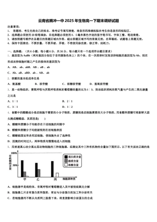 云南省腾冲一中2025年生物高一下期末调研试题含解析
