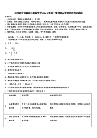 云南省会泽县茚旺高级中学2025年高一生物第二学期期末调研试题含解析