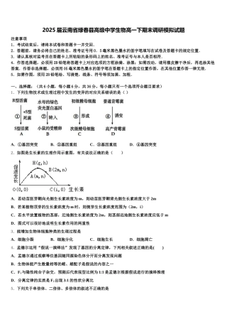 2025届云南省绿春县高级中学生物高一下期末调研模拟试题含解析