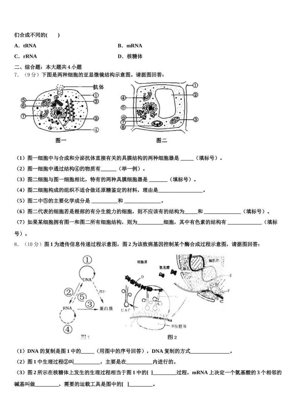 2024-2025学年云南省华坪县第一中学高一生物第二学期期末质量检测试题含解析_第2页