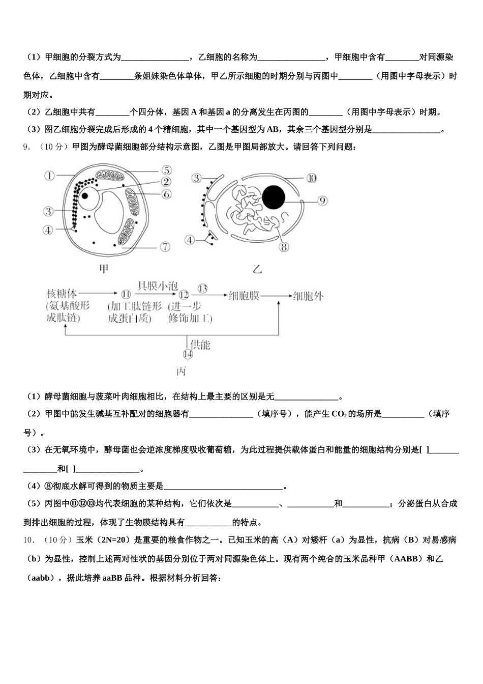 2025年云南省澄江县第二中学高一生物第二学期期末复习检测试题含解析_第3页