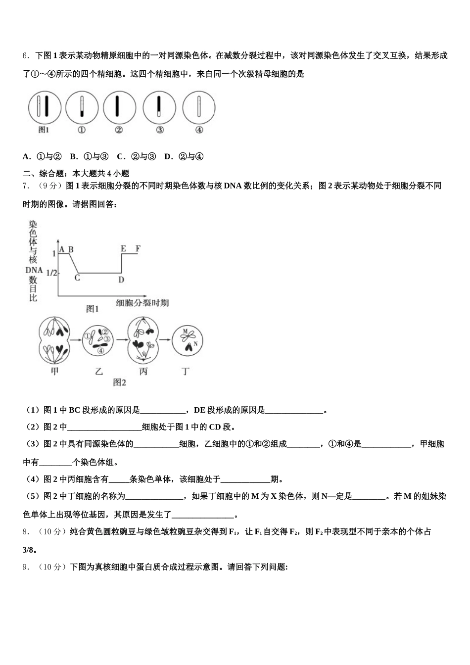 云南省隆阳区二中2025届生物高一第二学期期末统考试题含解析_第2页
