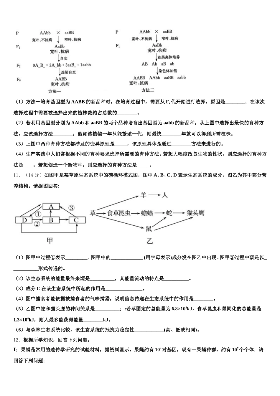 云南省墨江第二中学2024-2025学年生物高一下期末质量检测试题含解析_第3页