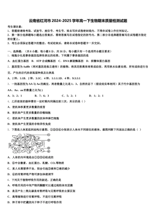 云南省红河市2024-2025学年高一下生物期末质量检测试题含解析
