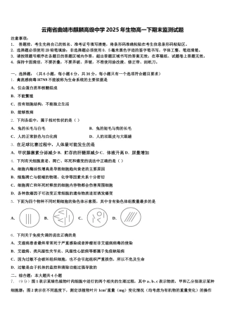 云南省曲靖市麒麟高级中学2025年生物高一下期末监测试题含解析