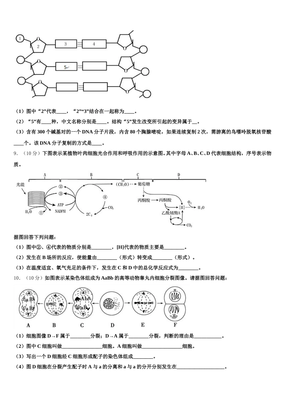 2024-2025学年云南省大理州高一生物第二学期期末复习检测试题含解析_第3页