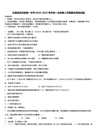 云南省梁河县第一中学2024-2025学年高一生物第二学期期末预测试题含解析