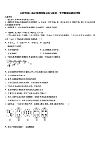 云南省峨山县大龙潭中学2025年高一下生物期末调研试题含解析
