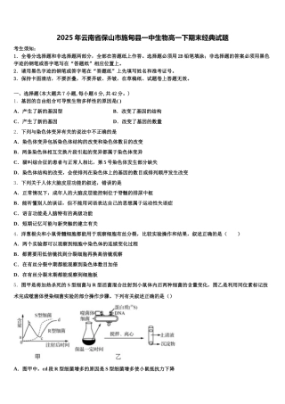 2025年云南省保山市施甸县一中生物高一下期末经典试题含解析
