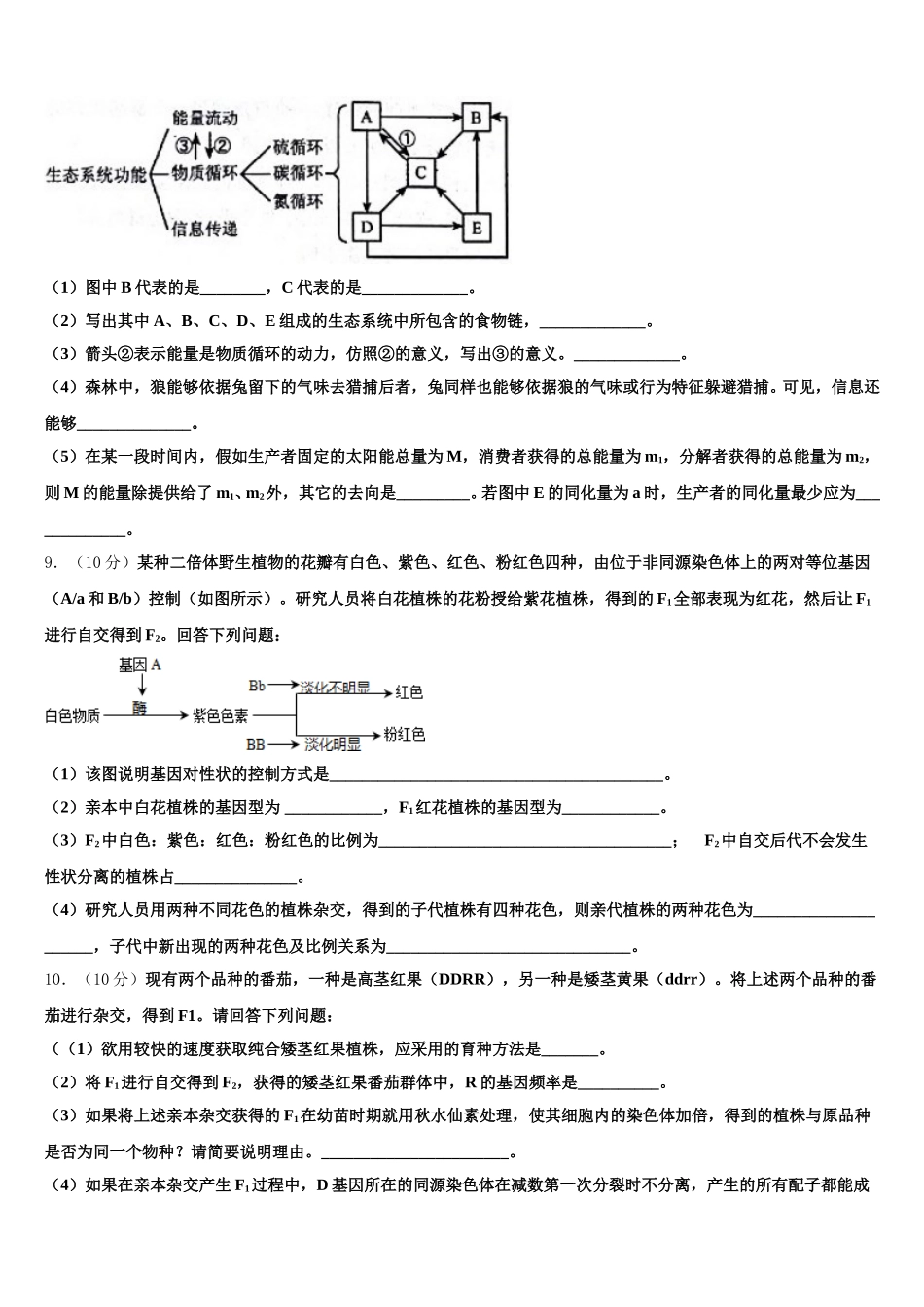 2025届云南省曲靖市宜良县第八中学高一下生物期末质量检测试题含解析_第3页