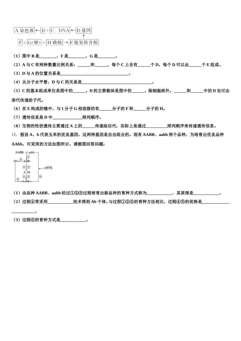 2025届云南省梁河县第一中学生物高一第二学期期末监测模拟试题含解析_第3页