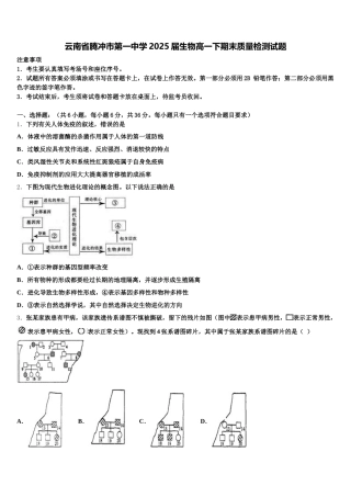 云南省腾冲市第一中学2025届生物高一下期末质量检测试题含解析