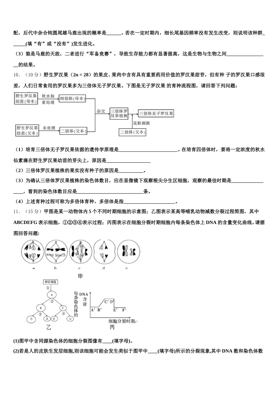 2025届云南省楚雄州永仁一中生物高一下期末经典模拟试题含解析_第3页
