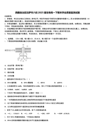西藏自治区拉萨市八校2025届生物高一下期末学业质量监测试题含解析