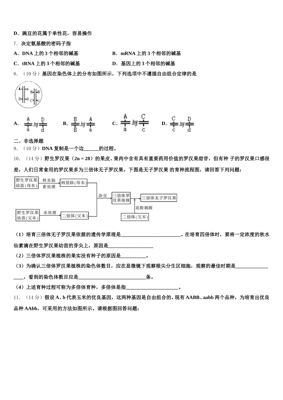 2025年西藏拉萨市拉萨中学高一生物第二学期期末综合测试模拟试题含解析_第2页