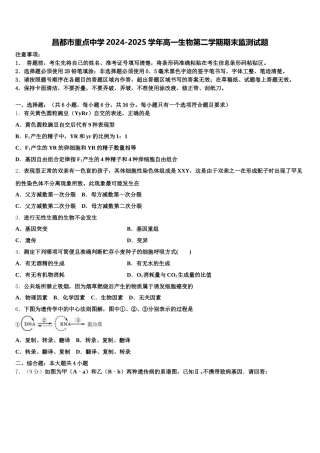 昌都市重点中学2024-2025学年高一生物第二学期期末监测试题含解析