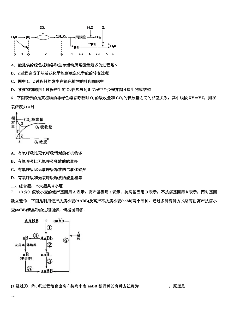 2024-2025学年西藏民族大学附属中学高一生物第二学期期末质量跟踪监视模拟试题含解析_第2页