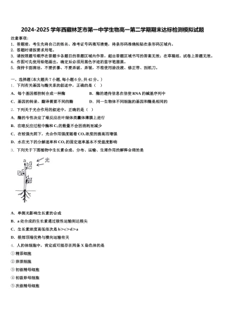 2024-2025学年西藏林芝市第一中学生物高一第二学期期末达标检测模拟试题含解析