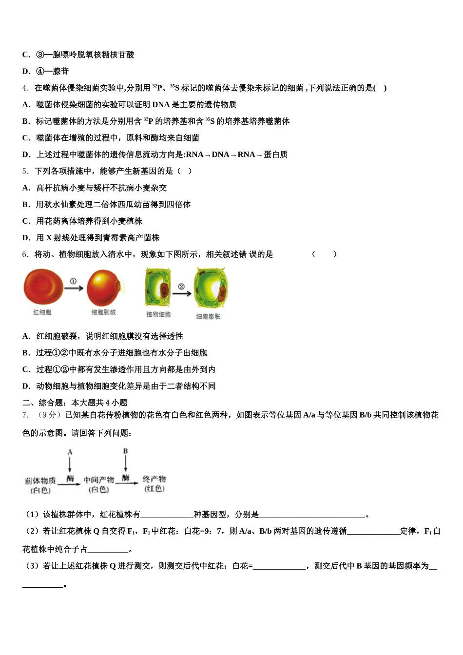 2024-2025学年西藏拉萨市那曲二中生物高一第二学期期末学业水平测试模拟试题含解析_第2页