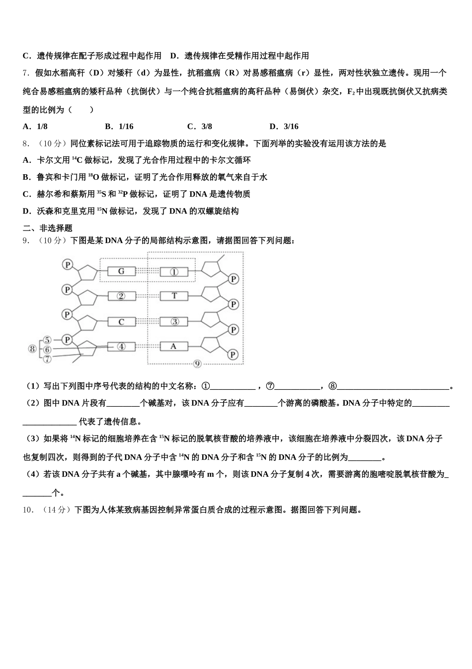 西藏山南市第二高级中学2025届生物高一下期末预测试题含解析_第2页