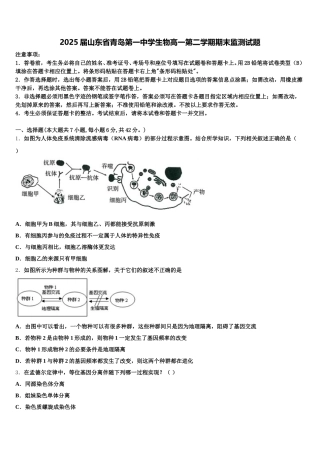 2025届山东省青岛第一中学生物高一第二学期期末监测试题含解析