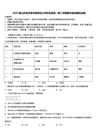 2025届山东省济南市锦泽技工学校生物高一第二学期期末监测模拟试题含解析