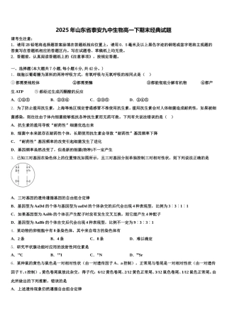 2025年山东省泰安九中生物高一下期末经典试题含解析