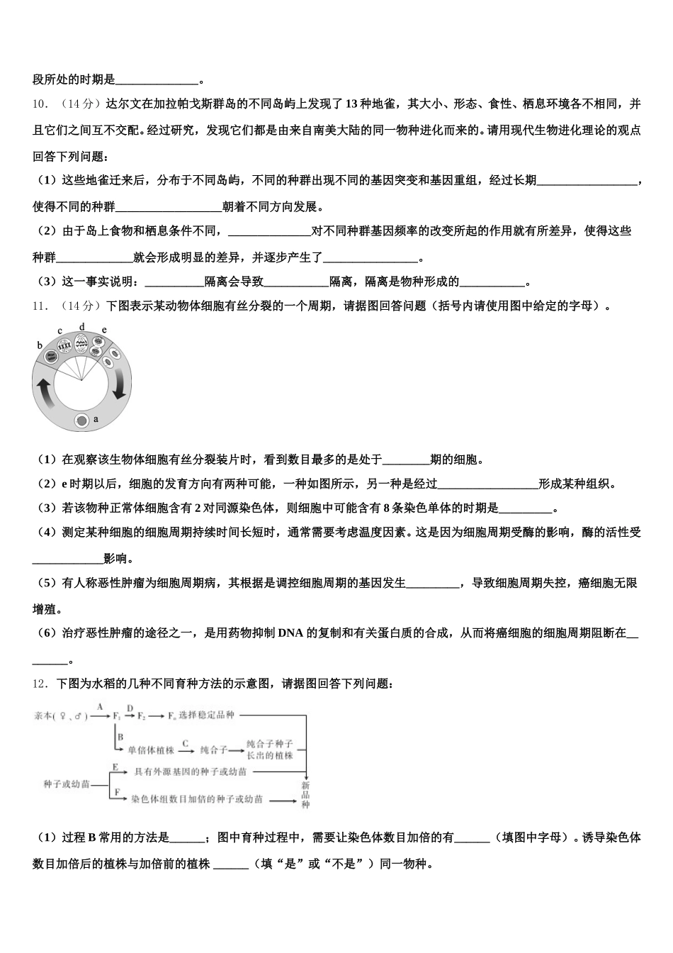 山东省聊城第一中学老校区2025届生物高一下期末教学质量检测模拟试题含解析_第3页