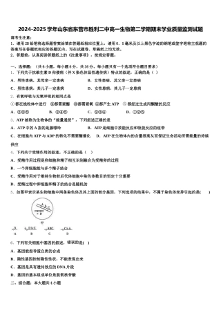 2024-2025学年山东省东营市胜利二中高一生物第二学期期末学业质量监测试题含解析