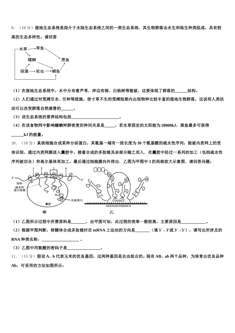 山东省日照市莒县文心高中2025年高一下生物期末检测试题含解析_第3页