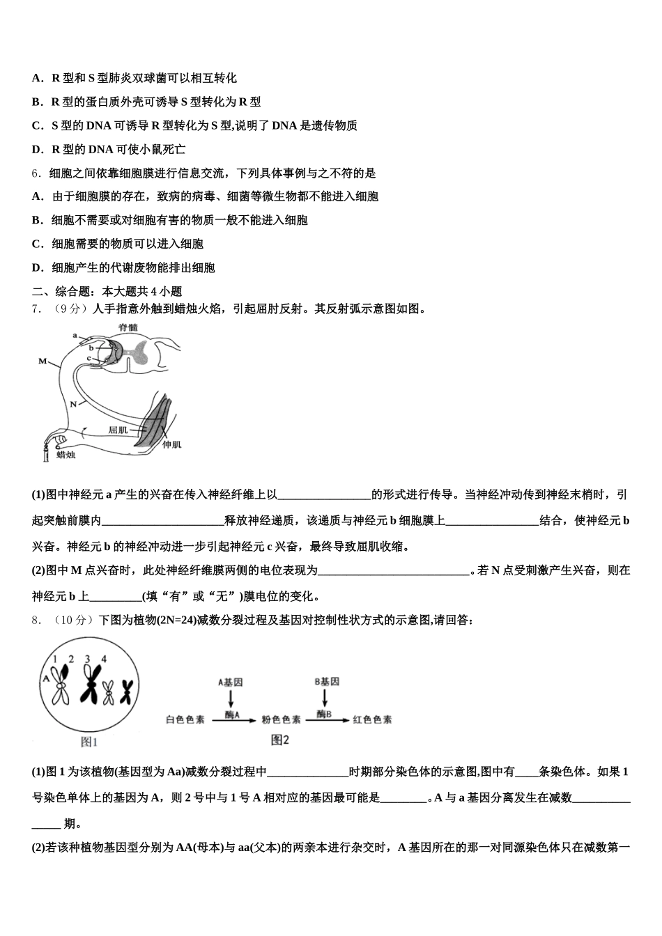山东省泰安市泰安一中2025届生物高一下期末监测模拟试题含解析_第2页