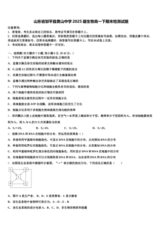 山东省邹平县黄山中学2025届生物高一下期末检测试题含解析