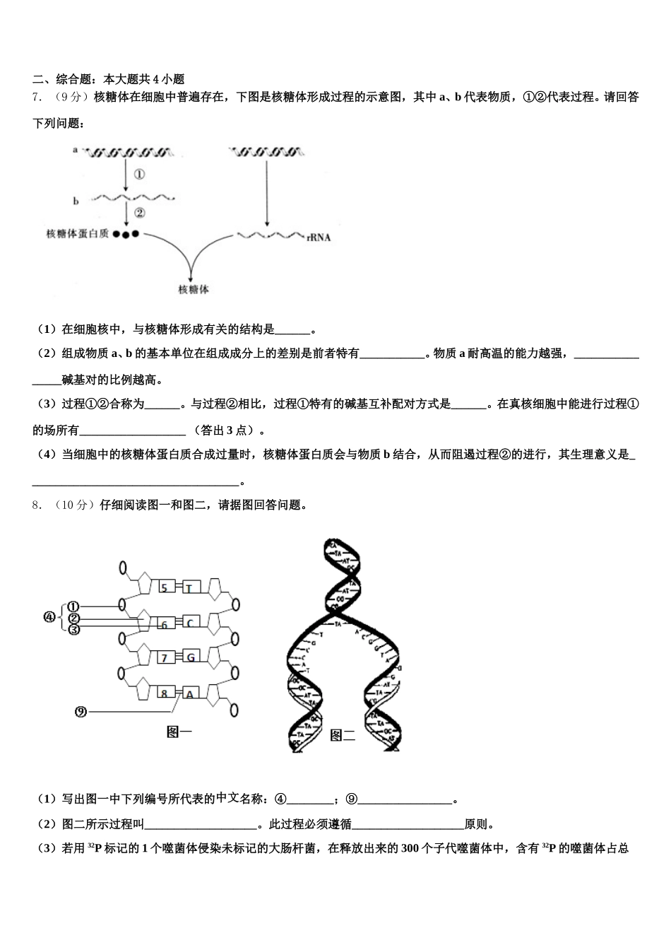山东省天成大联考2024-2025学年生物高一第二学期期末质量跟踪监视模拟试题含解析_第2页