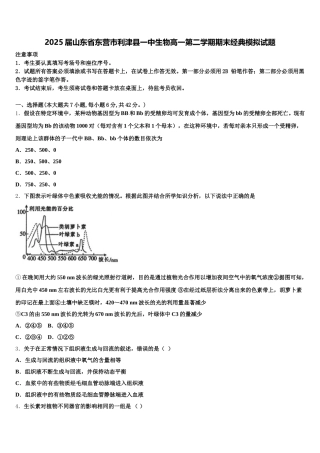 2025届山东省东营市利津县一中生物高一第二学期期末经典模拟试题含解析