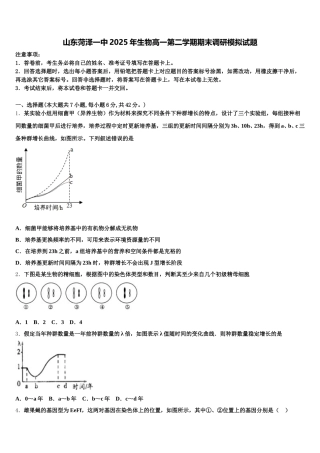 山东菏泽一中2025年生物高一第二学期期末调研模拟试题含解析