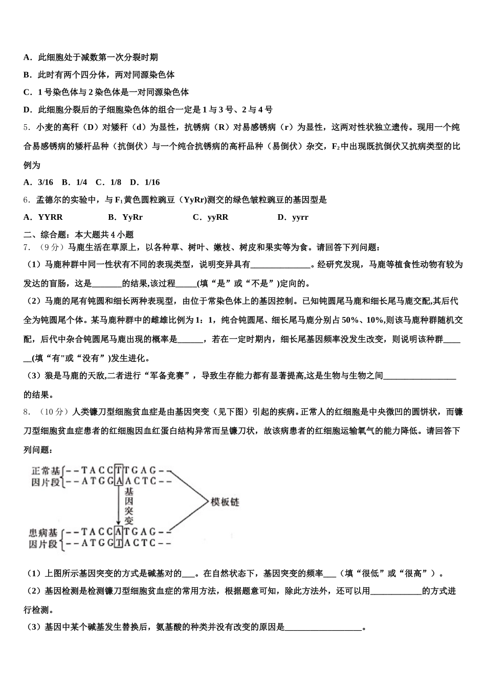 2025届山东省泰安市泰安一中生物高一下期末联考模拟试题含解析_第2页