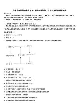 山东省牟平第一中学2025届高一生物第二学期期末经典模拟试题含解析