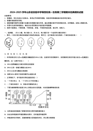 2024-2025学年山东省实验中学等四校高一生物第二学期期末经典模拟试题含解析