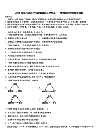 2025年山东省济宁市微山县第二中学高一下生物期末检测模拟试题含解析