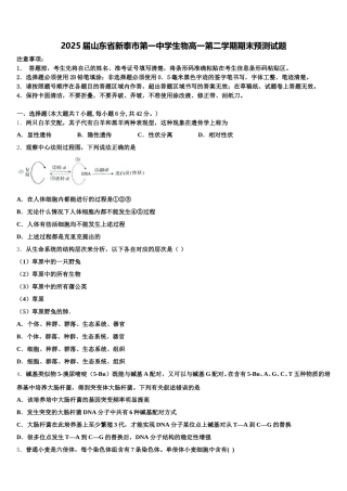 2025届山东省新泰市第一中学生物高一第二学期期末预测试题含解析