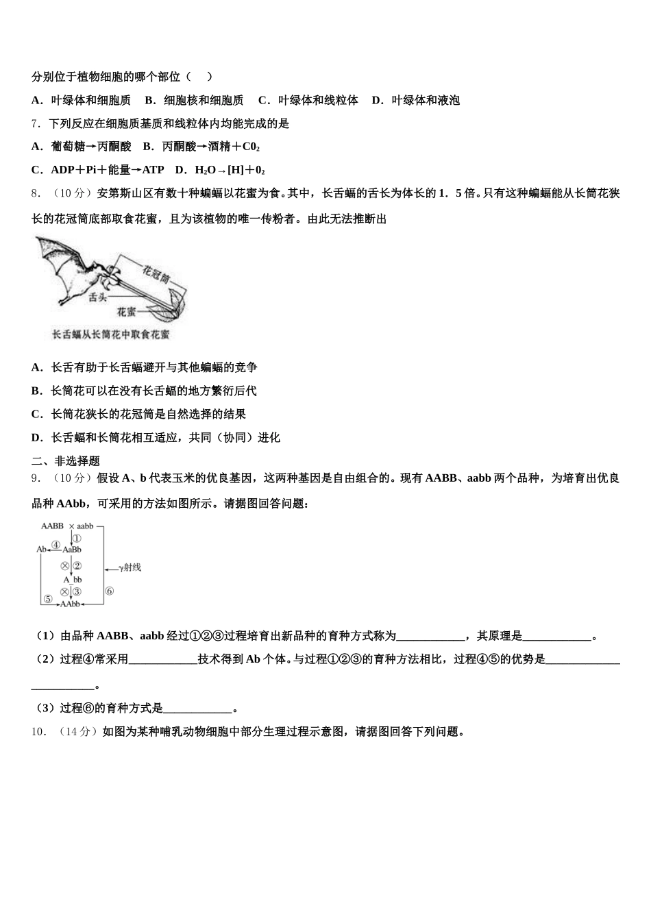 2025届山东省青岛第二中学生物高一第二学期期末统考模拟试题含解析_第2页